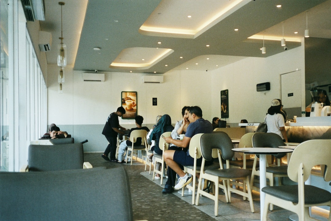 People enjoying coffee in a cafe