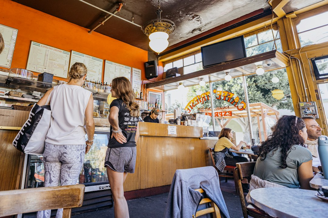 Busy urban coffee shop interior