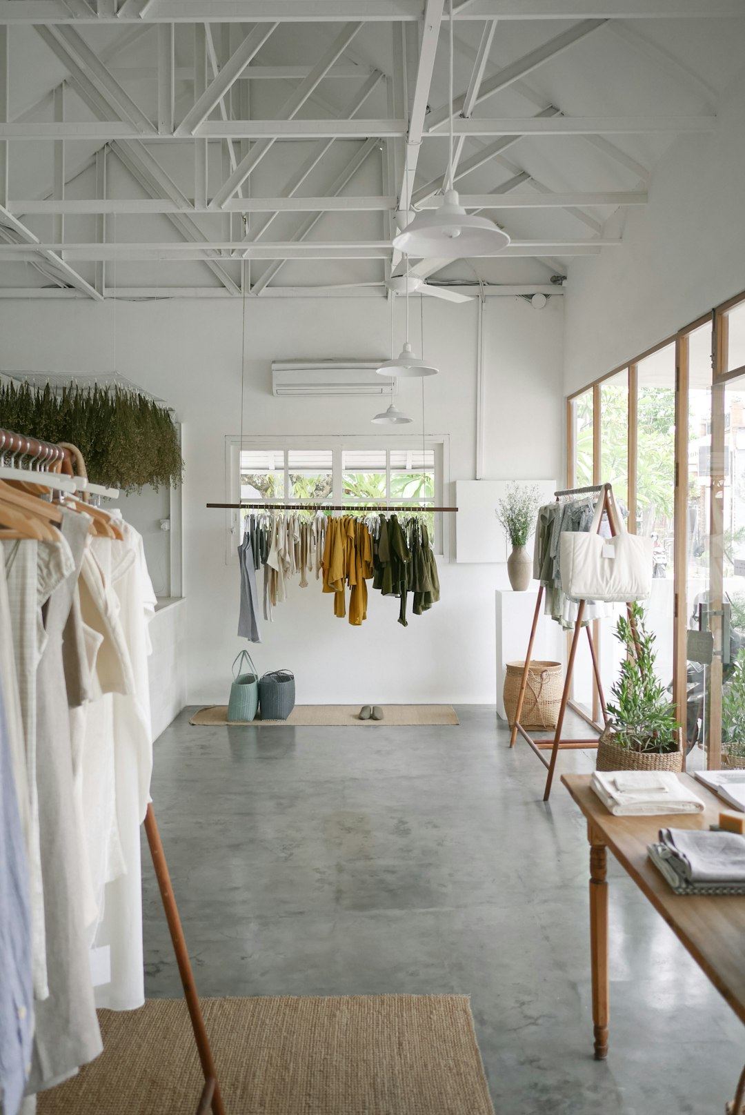 Clothing displayed inside a modern boutique