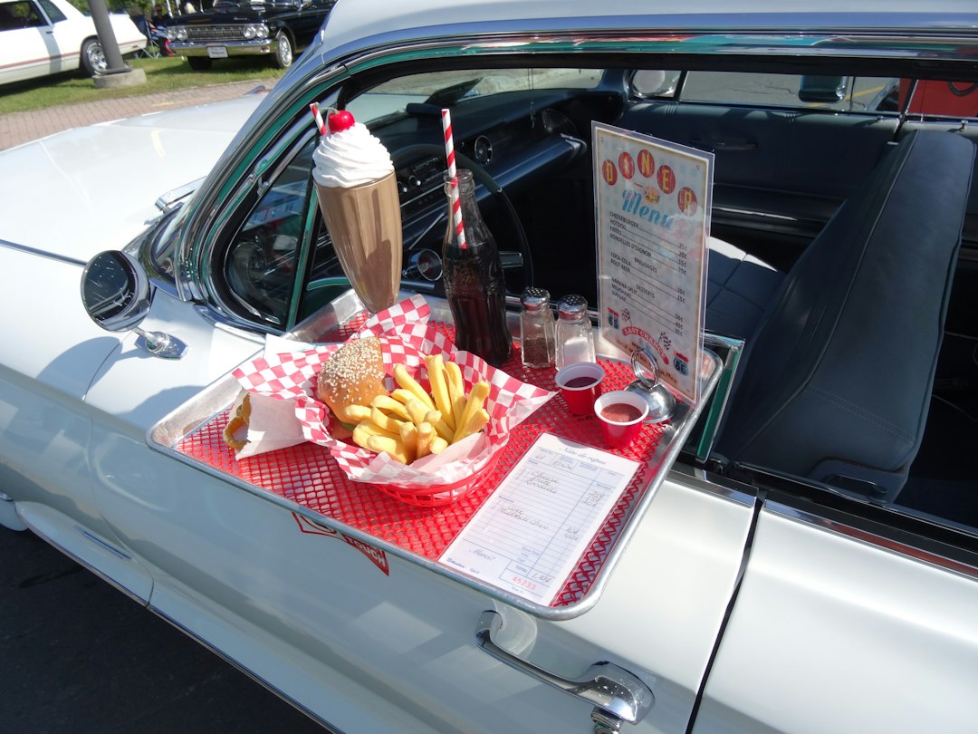 Drive-in tray with burger fries and milkshake