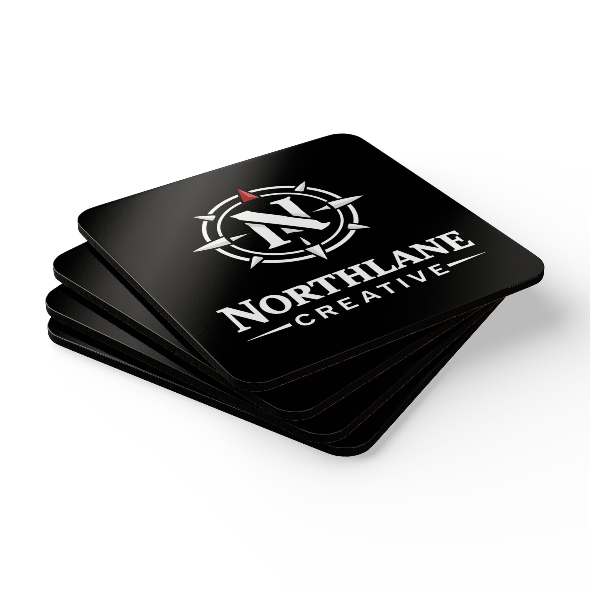 Northlane Creative Compass Corkwood Coaster Set – Branded Logo Drink Coasters (4-Pack) - Image 2