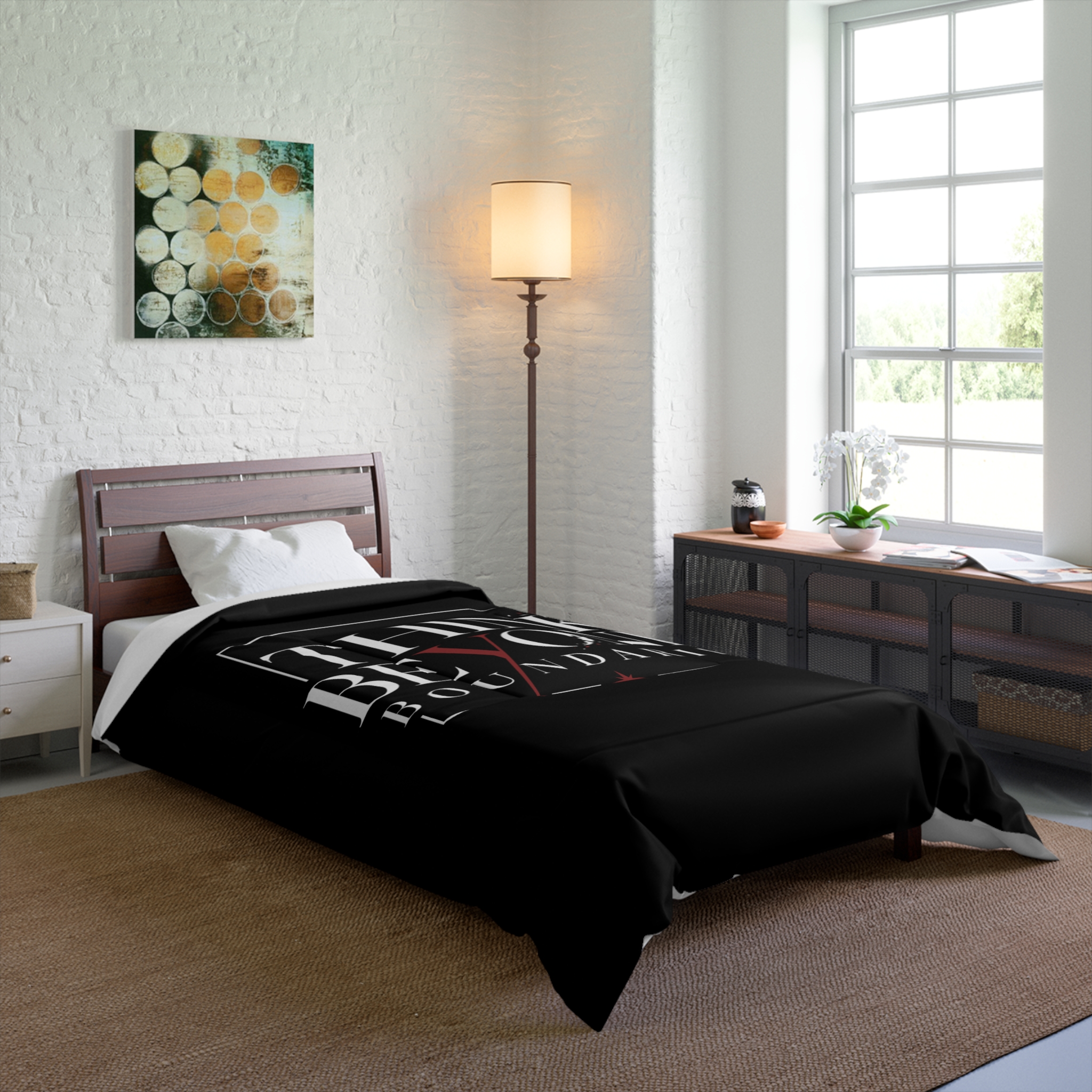 Think Beyond Boundaries Comforter - Inspirational Black Bedroom Bedding - Image 2