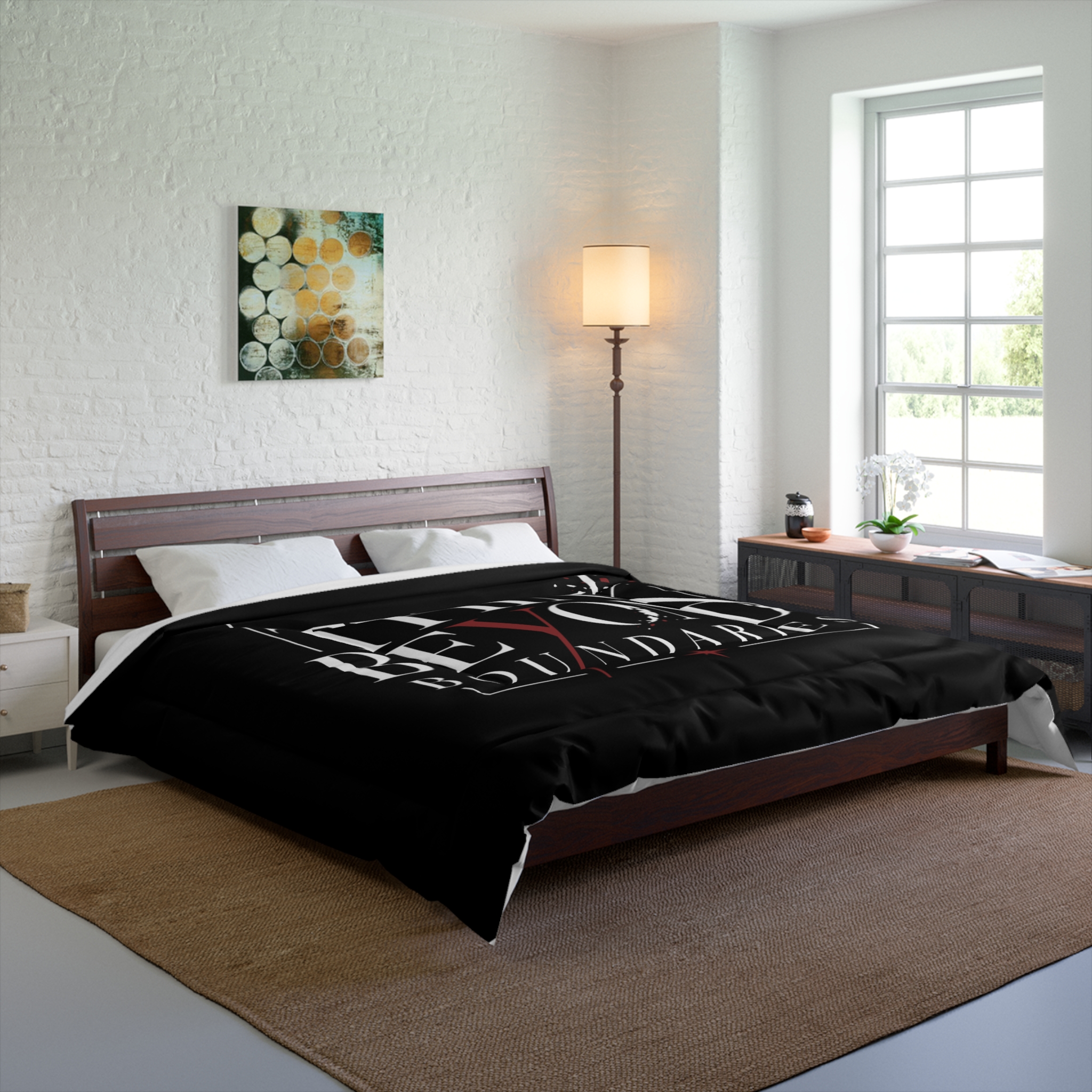 Think Beyond Boundaries Comforter - Inspirational Black Bedroom Bedding - Image 6