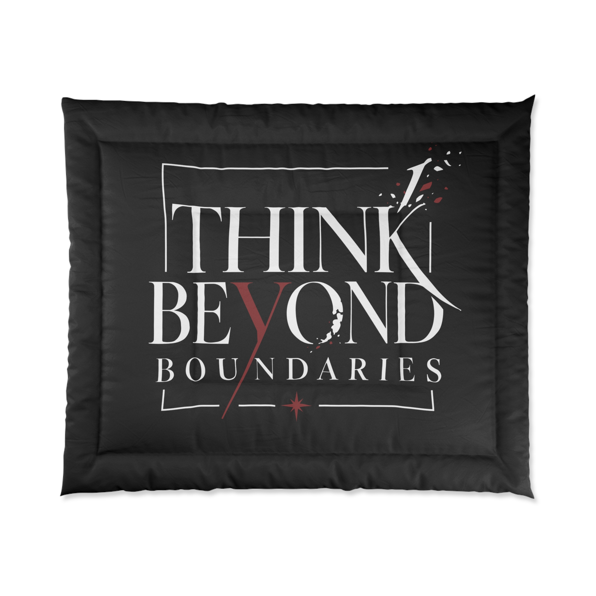 Think Beyond Boundaries Comforter - Inspirational Black Bedroom Bedding - Image 5