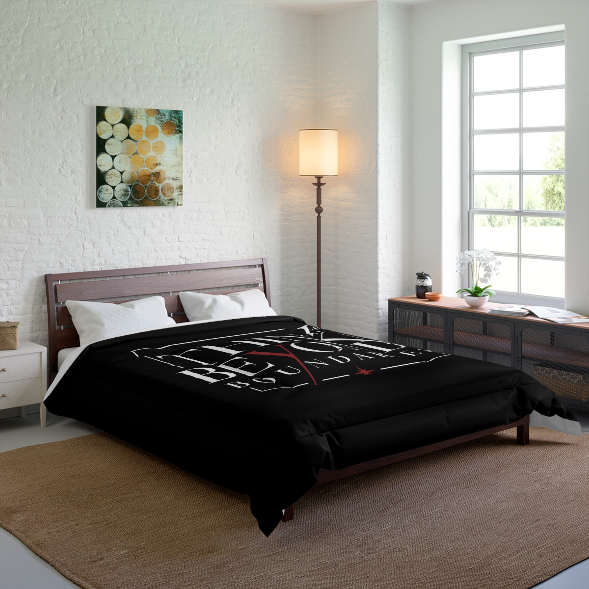 Think Beyond Boundaries Comforter - Inspirational Black Bedroom Bedding - Image 4