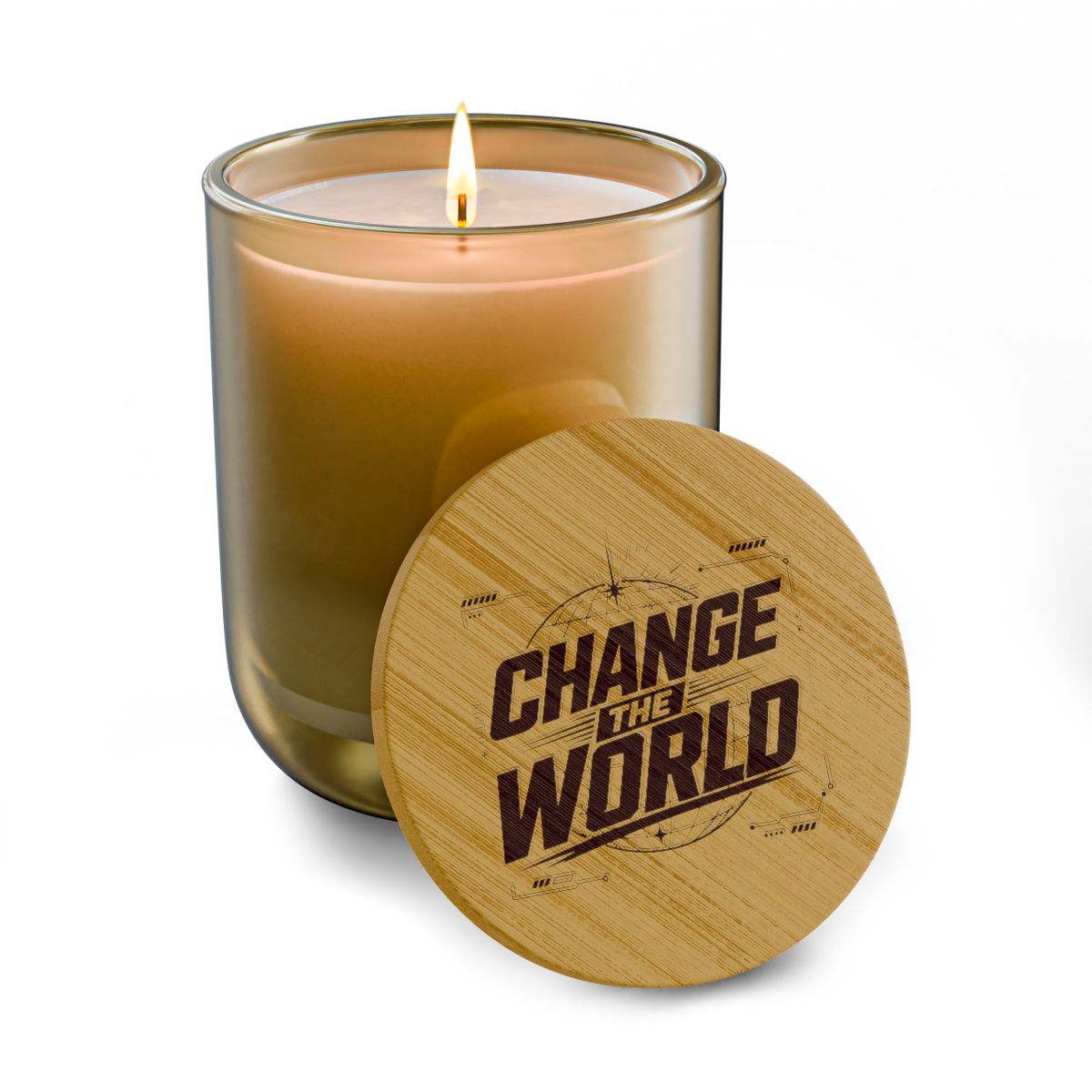 Change the World Candle, Soy Candle with Engraved Bamboo Lid - Image 2