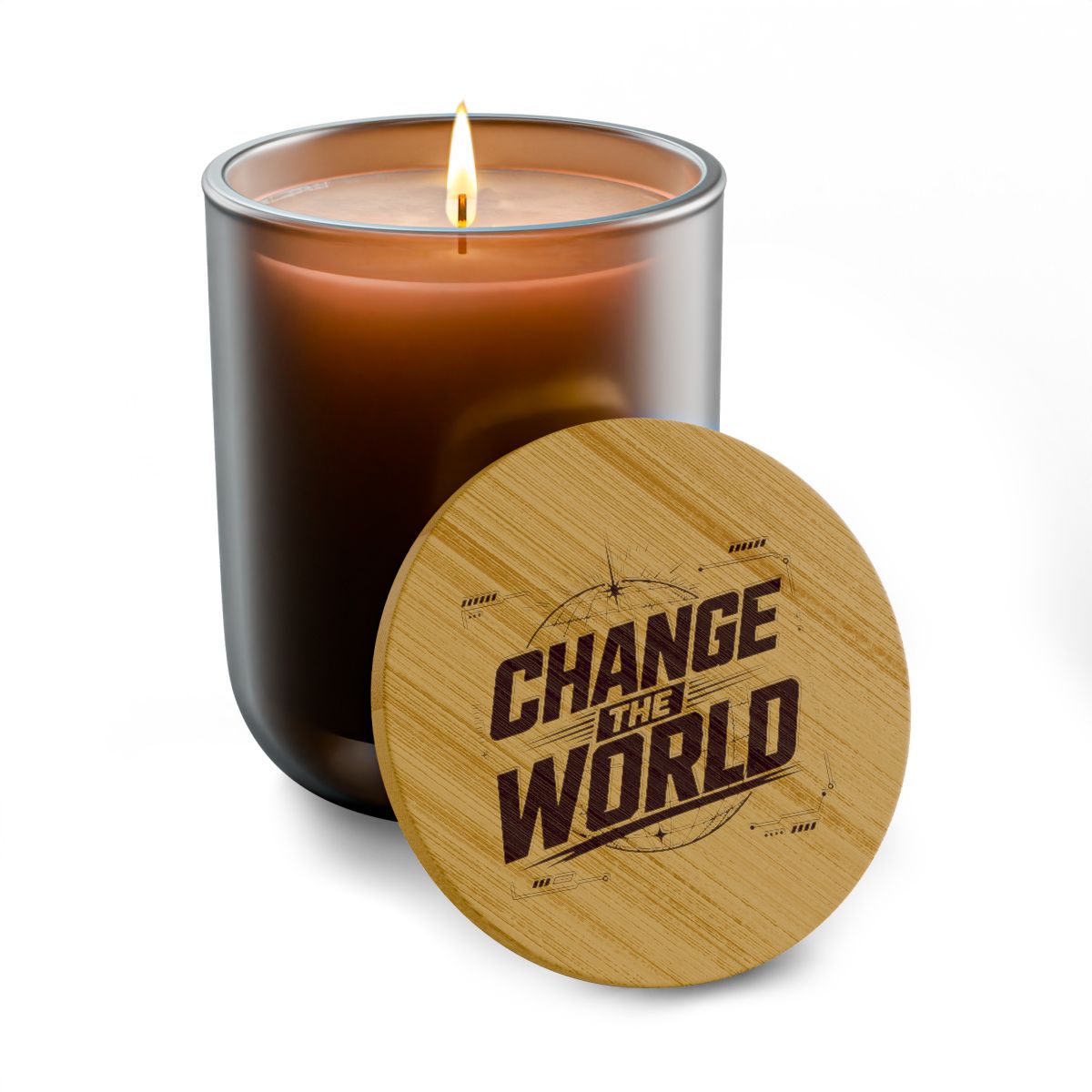 Change the World Candle, Soy Candle with Engraved Bamboo Lid - Image 3