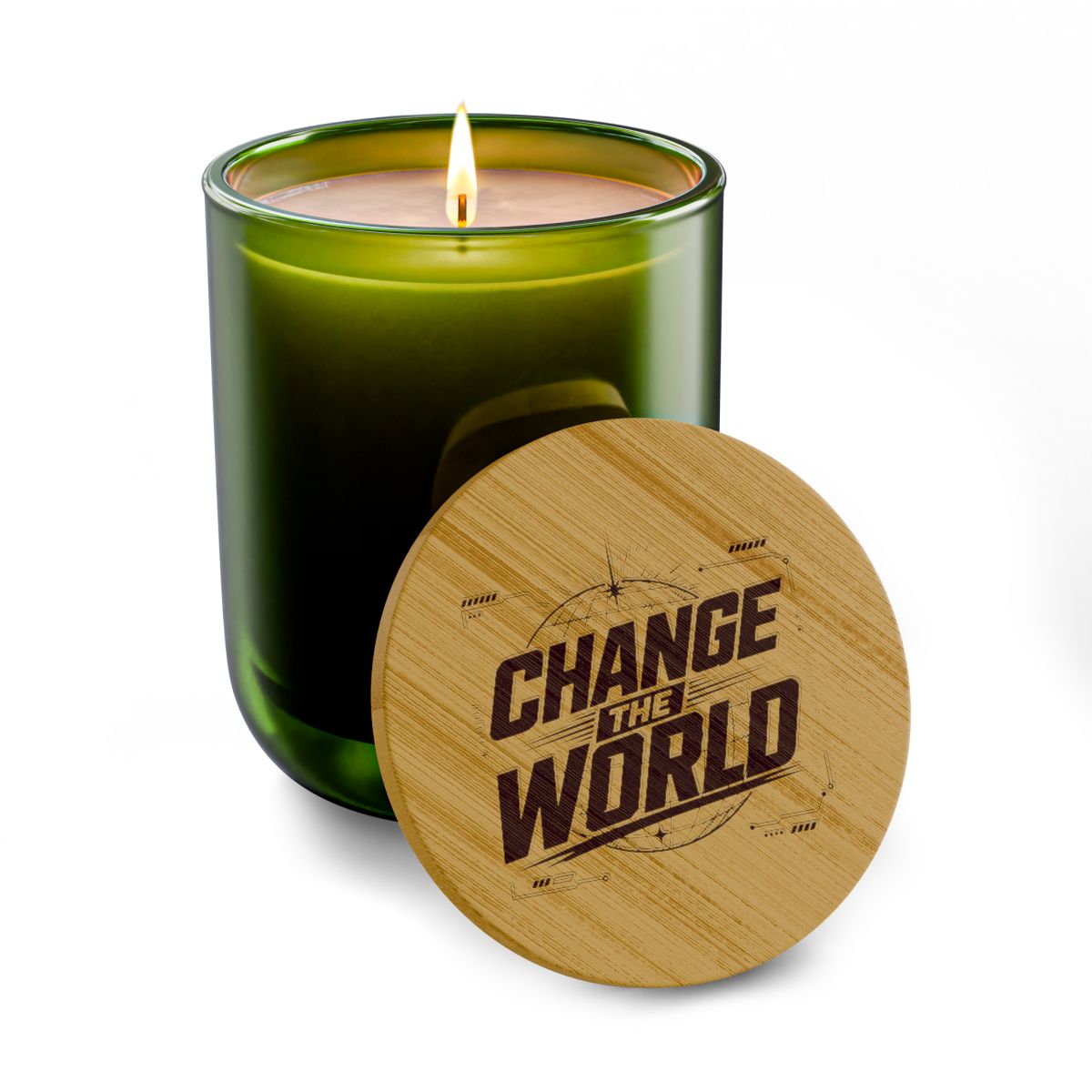 Change the World Candle, Soy Candle with Engraved Bamboo Lid - Image 4