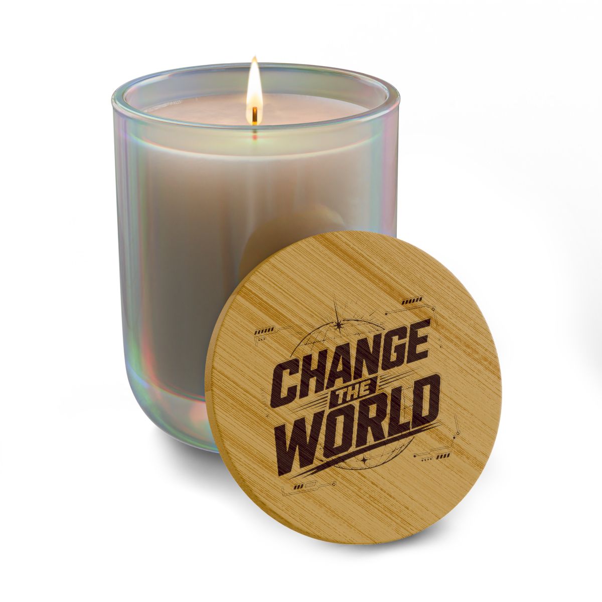 Change the World Candle, Soy Candle with Engraved Bamboo Lid - Image 5
