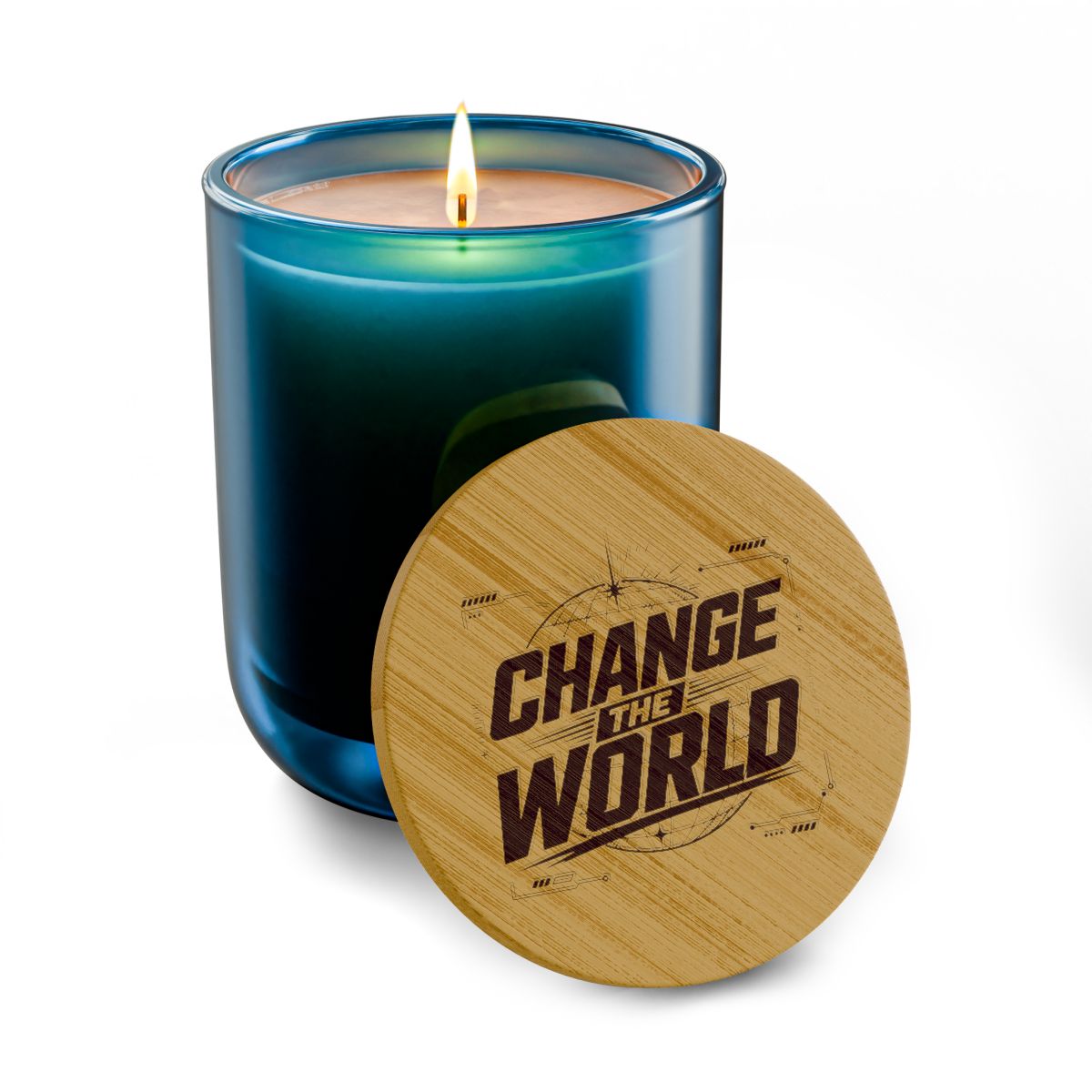 Change the World Candle, Soy Candle with Engraved Bamboo Lid - Image 6