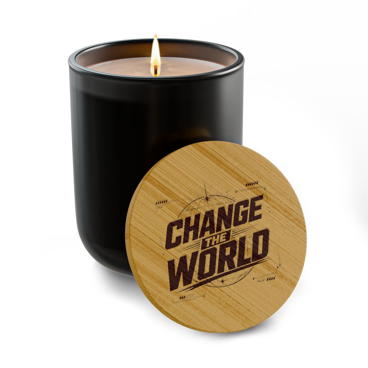 Change the World Candle, Soy Candle with Engraved Bamboo Lid
