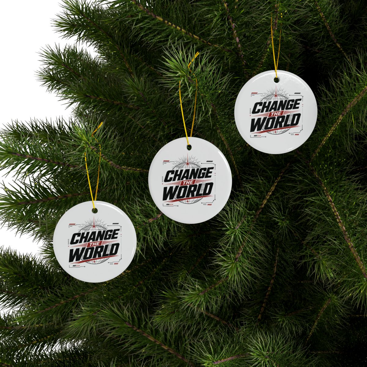 Change The World Ceramic Ornament | Double-Sided Round Holiday Decoration - Image 3