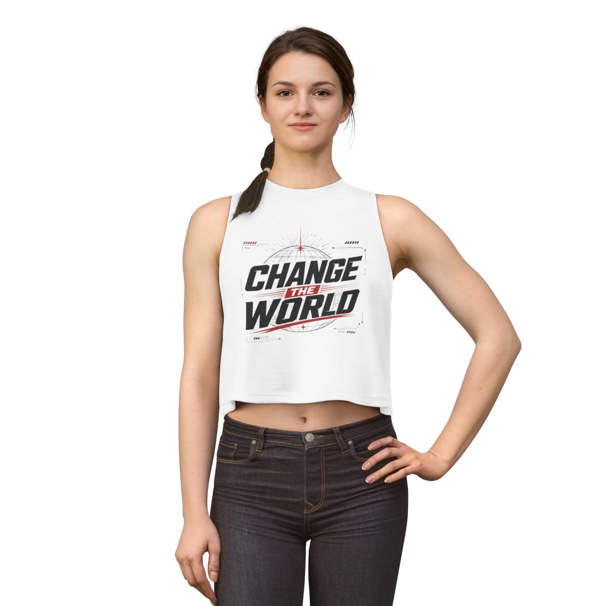 Change the World Crop Top | Motivational Graphic Tank, Activist Typography - Image 2